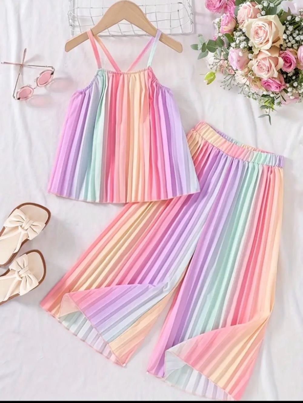 Pastel Rainbow Pleated Kids Matching Set - Brand: